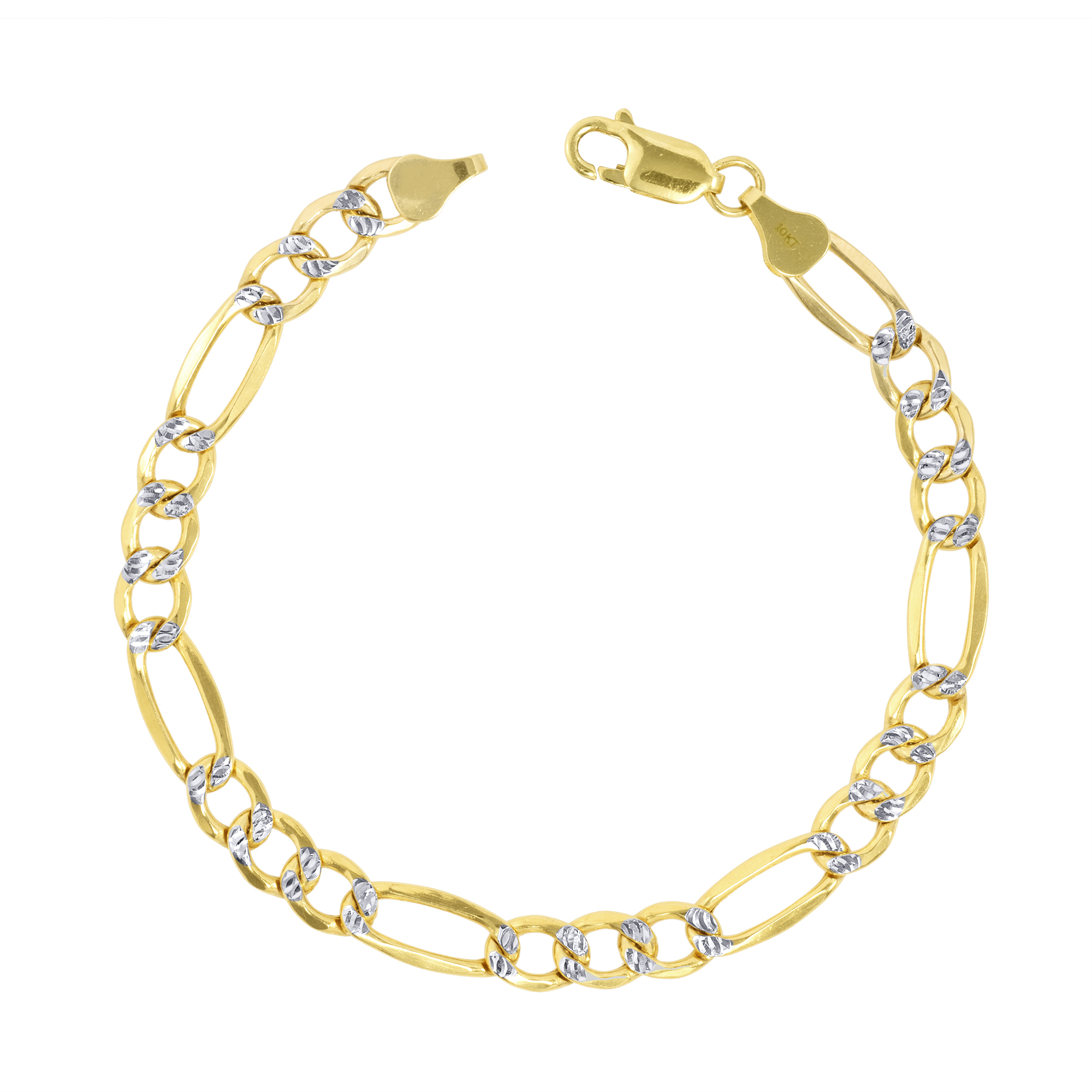 IcedTime 10K Yellow Gold 1.75mm Diamond Cut Mariner Link Chain Bracelet with Lobster Clasp 